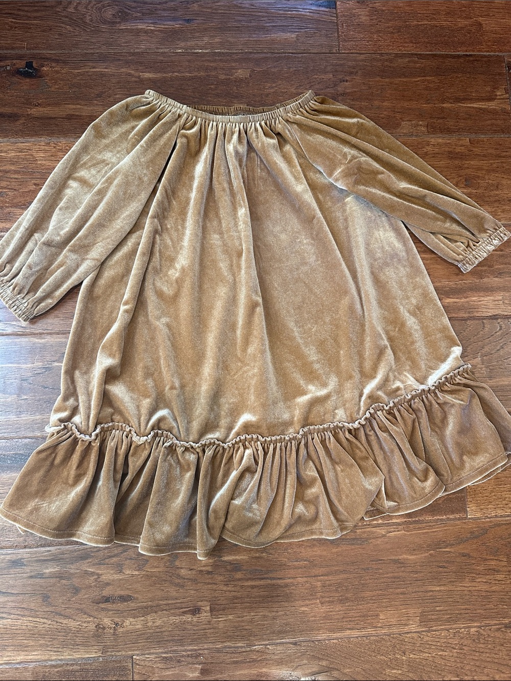 Old Navy Velvet Ruffle-Hem Dress in Camel Brown